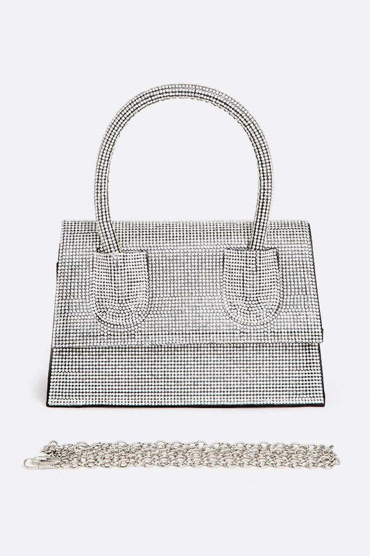 Rhinestone Convertible Top Handle Clutch Bag - HOUSE OF SHE