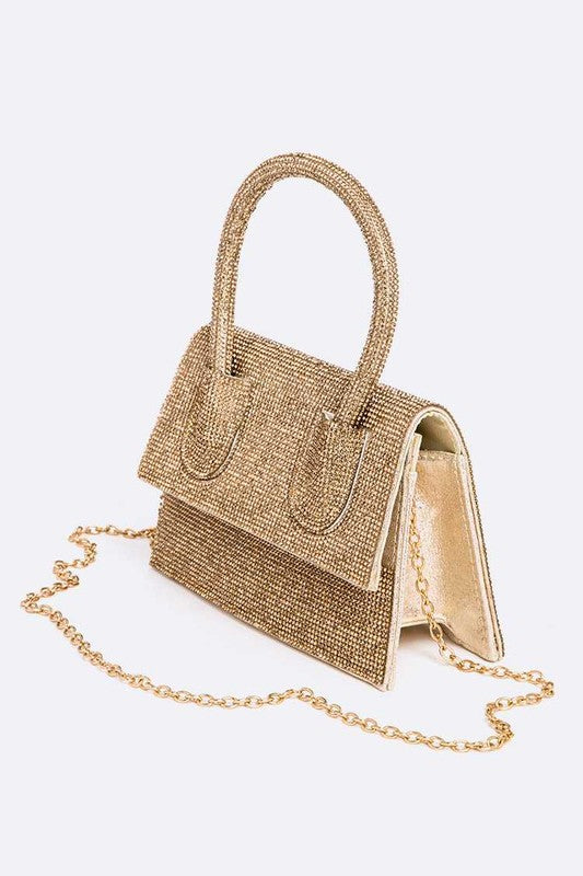 Rhinestone Convertible Top Handle Clutch Bag - HOUSE OF SHE