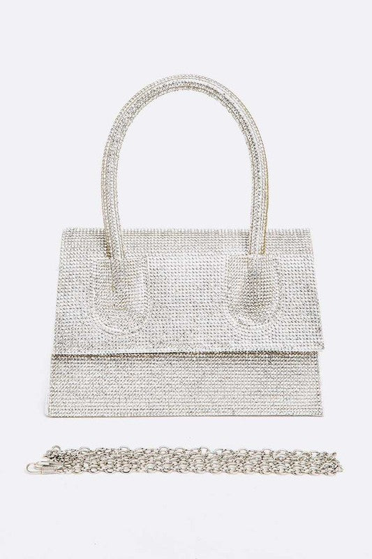 Rhinestone Convertible Top Handle Clutch Bag - HOUSE OF SHE