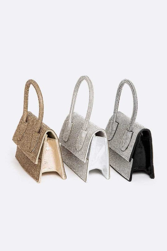 Rhinestone Convertible Top Handle Clutch Bag - HOUSE OF SHE