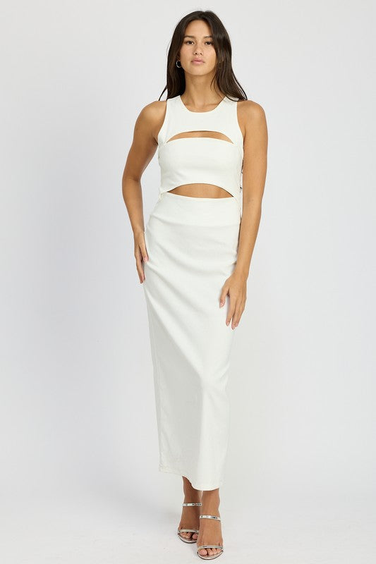 Sleeveless Cut Out Midi Dress - HOUSE OF SHE