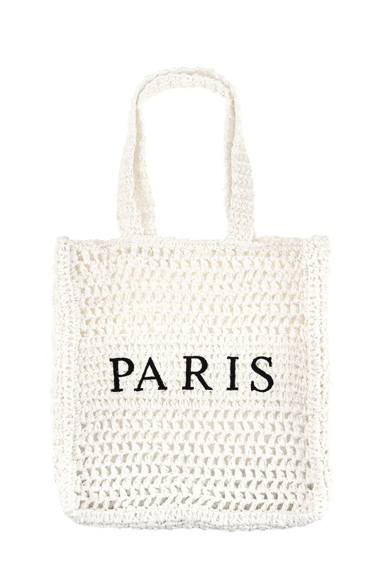 PARIS Embroidery Straw Tote Bag HOUSE OF SHE