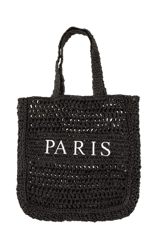 PARIS Embroidery Straw Tote Bag HOUSE OF SHE