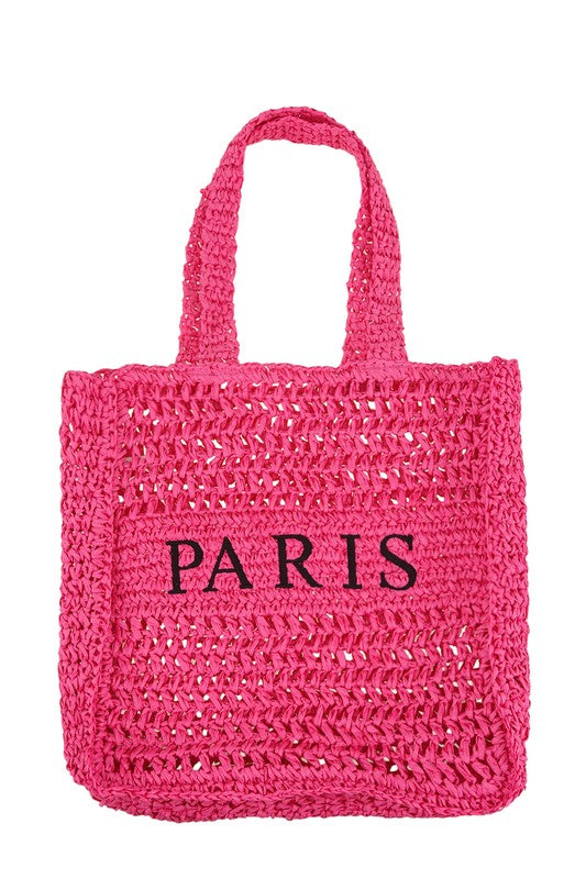 PARIS Embroidery Straw Tote Bag HOUSE OF SHE