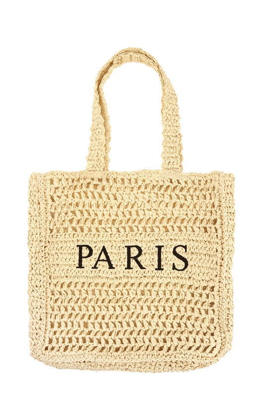 PARIS Embroidery Straw Tote Bag HOUSE OF SHE