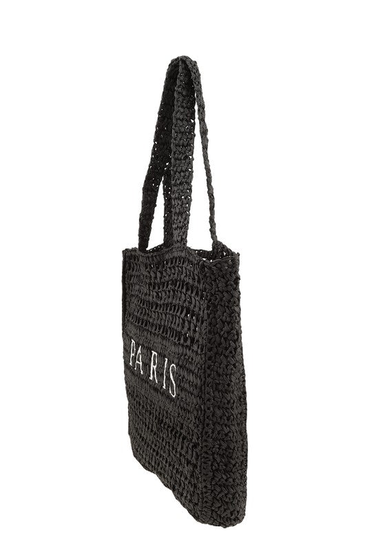 PARIS Embroidery Straw Tote Bag HOUSE OF SHE