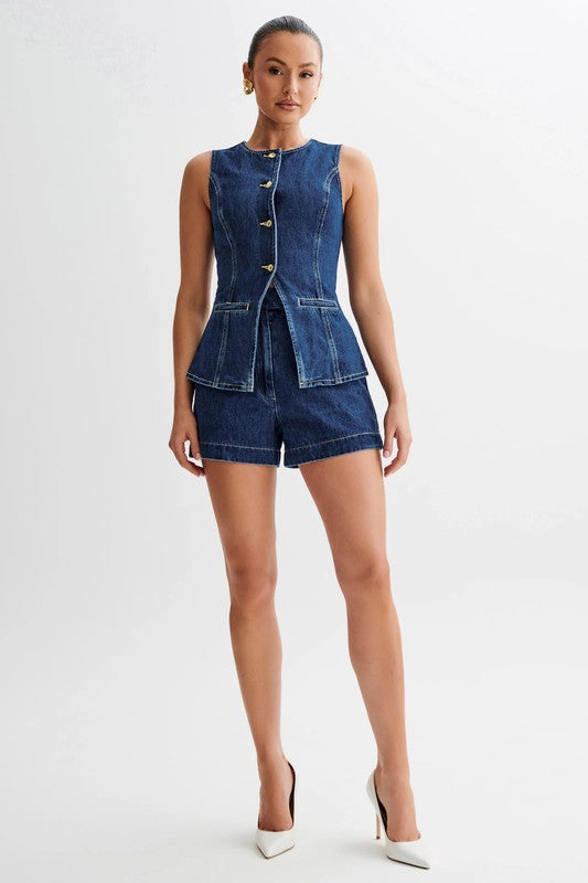 Mila Denim Two Piece Top & Shorts Set - HOUSE OF SHE