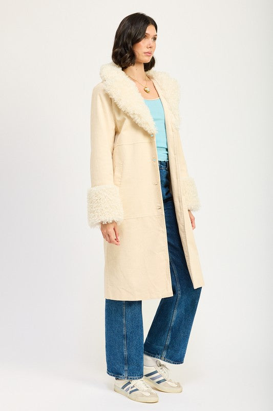 FAUX FUR MID TRENCH COAT HOUSE OF SHE