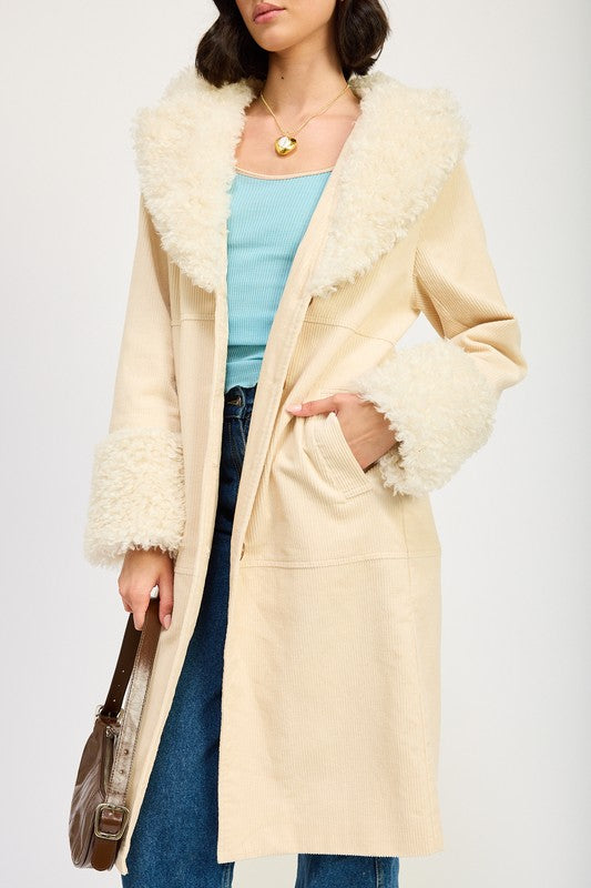 FAUX FUR MID TRENCH COAT HOUSE OF SHE