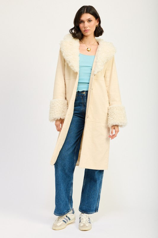 FAUX FUR MID TRENCH COAT HOUSE OF SHE