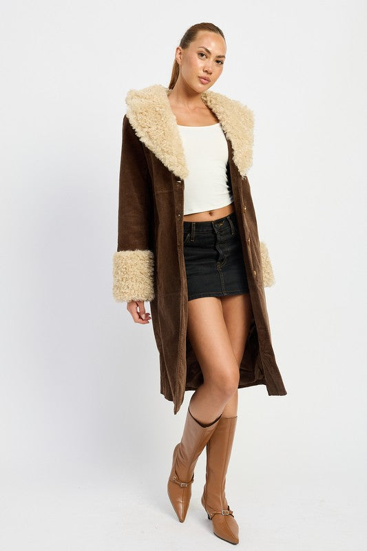FAUX FUR MID TRENCH COAT HOUSE OF SHE
