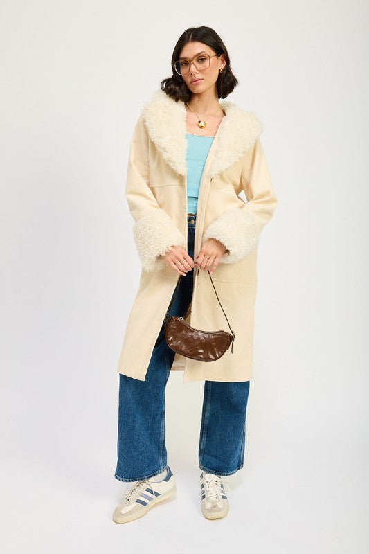 FAUX FUR MID TRENCH COAT HOUSE OF SHE