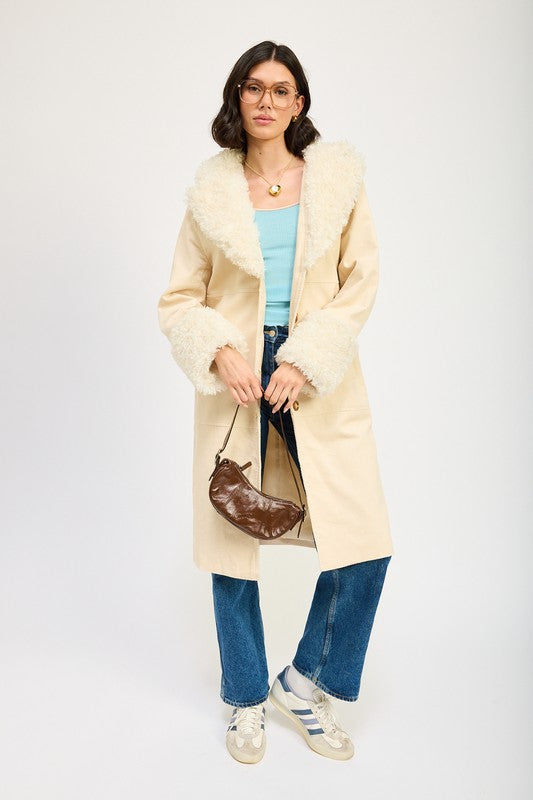 FAUX FUR MID TRENCH COAT HOUSE OF SHE