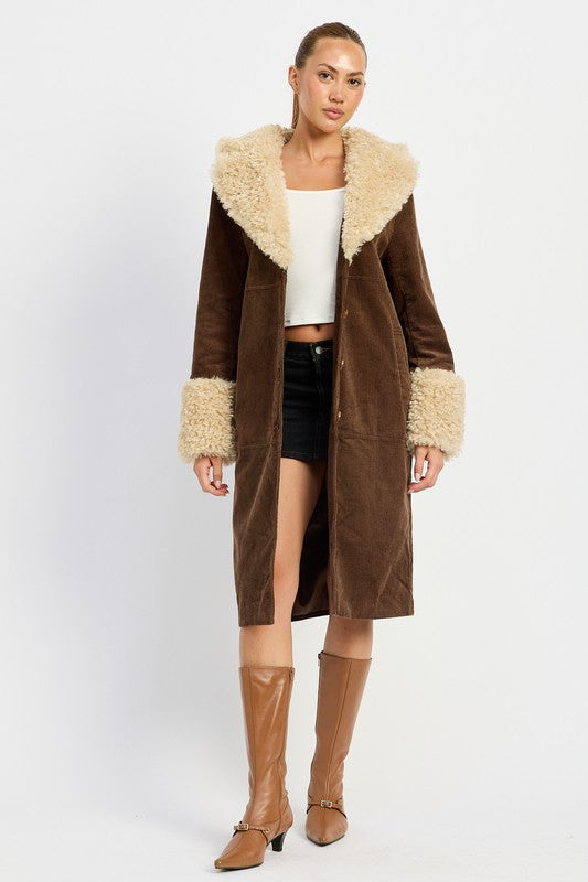 FAUX FUR MID TRENCH COAT HOUSE OF SHE