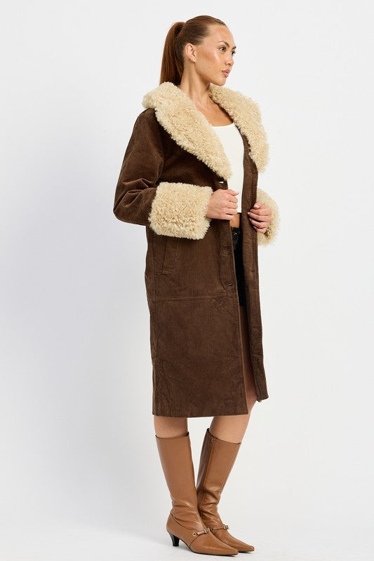 FAUX FUR MID TRENCH COAT HOUSE OF SHE
