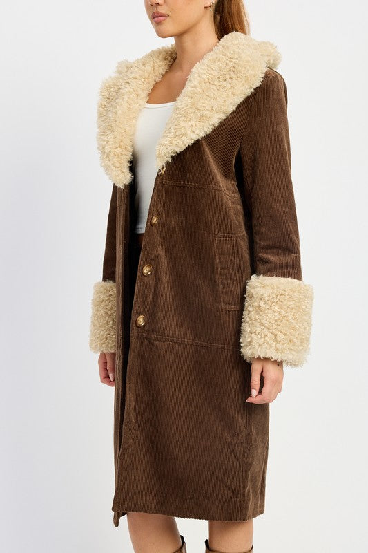 FAUX FUR MID TRENCH COAT HOUSE OF SHE
