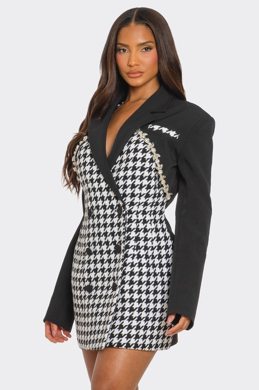 Monochrome Glam Blazer Dress - HOUSE OF SHE