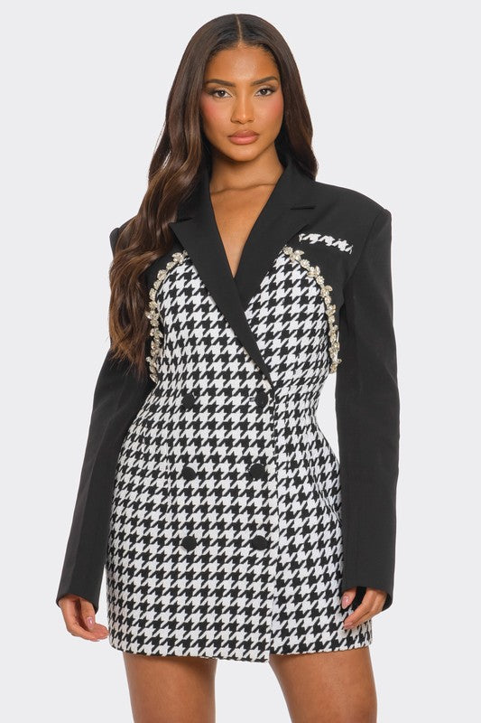 Monochrome Glam Blazer Dress - HOUSE OF SHE