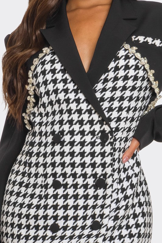 Monochrome Glam Blazer Dress - HOUSE OF SHE