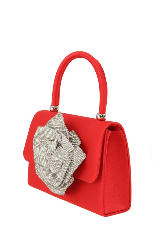 Crossbody Bag with Rhinestone Flower Accent - HOUSE OF SHE