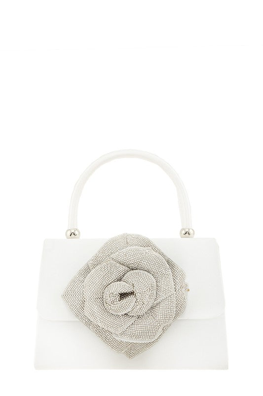 Crossbody Bag with Rhinestone Flower Accent - HOUSE OF SHE