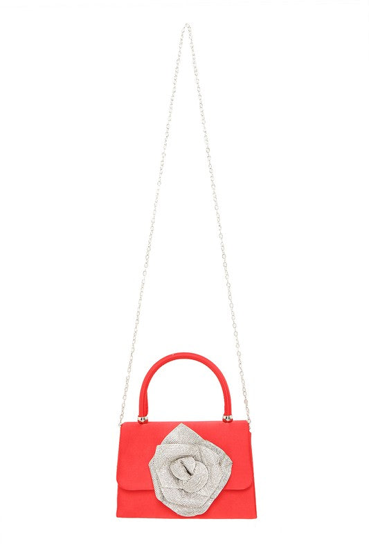 Crossbody Bag with Rhinestone Flower Accent - HOUSE OF SHE