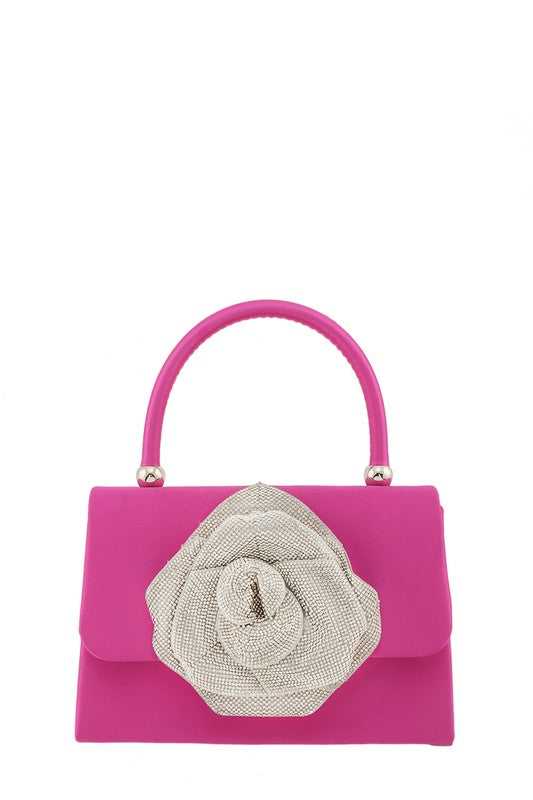 Crossbody Bag with Rhinestone Flower Accent - HOUSE OF SHE
