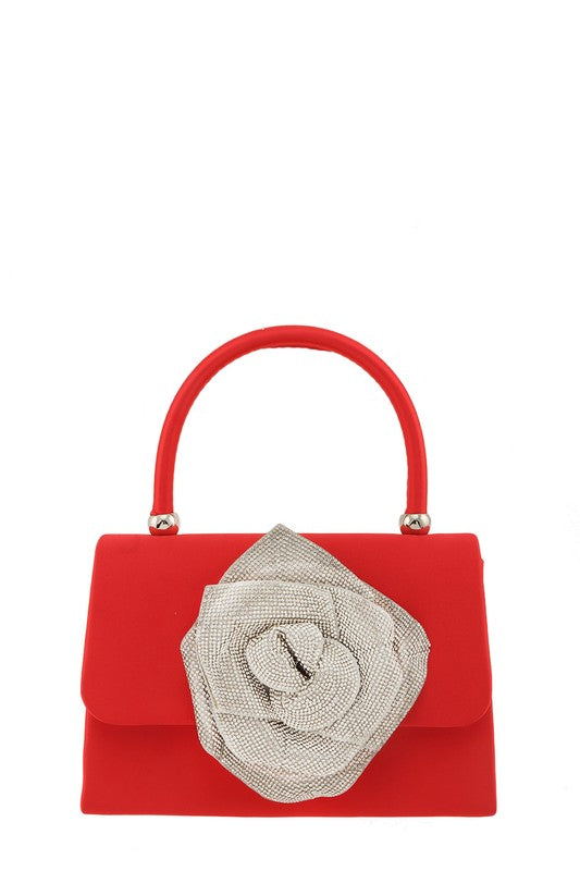 Crossbody Bag with Rhinestone Flower Accent - HOUSE OF SHE