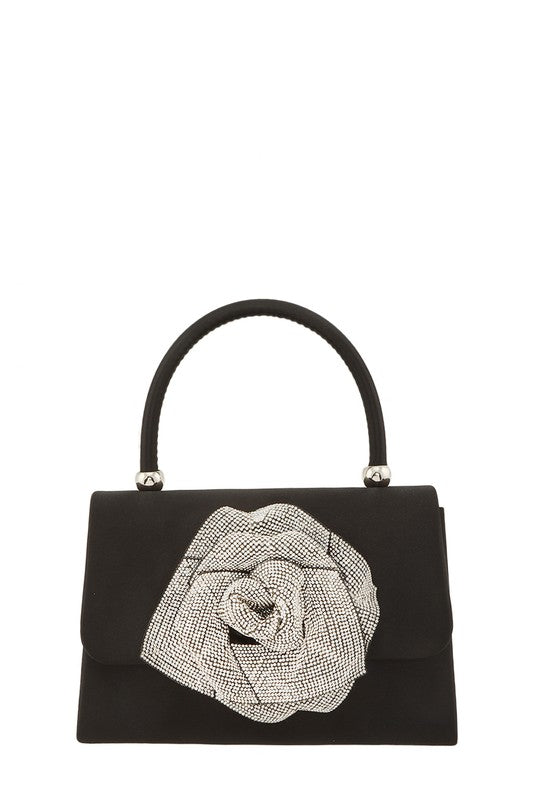Crossbody Bag with Rhinestone Flower Accent - HOUSE OF SHE