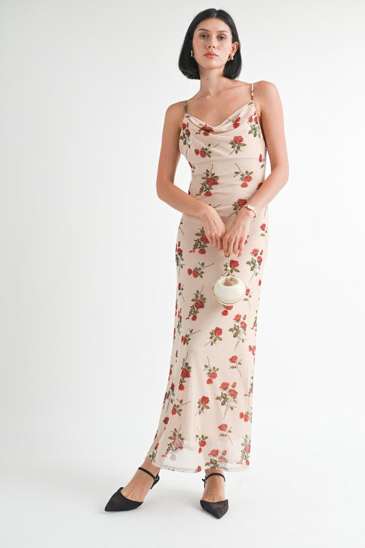 Cowl Neck Maxi Dress With Open Back - HOUSE OF SHE