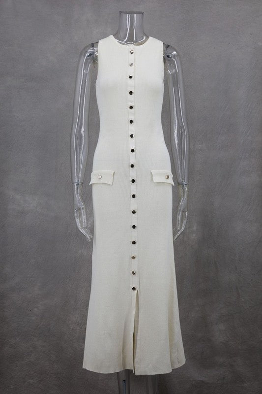 Kelly Button Down Long Maxi Knit Dress - HOUSE OF SHE