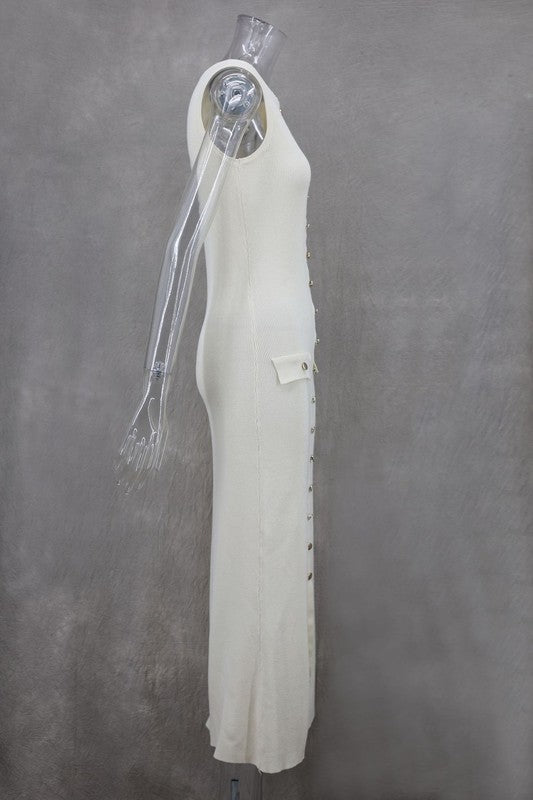 Kelly Button Down Long Maxi Knit Dress - HOUSE OF SHE