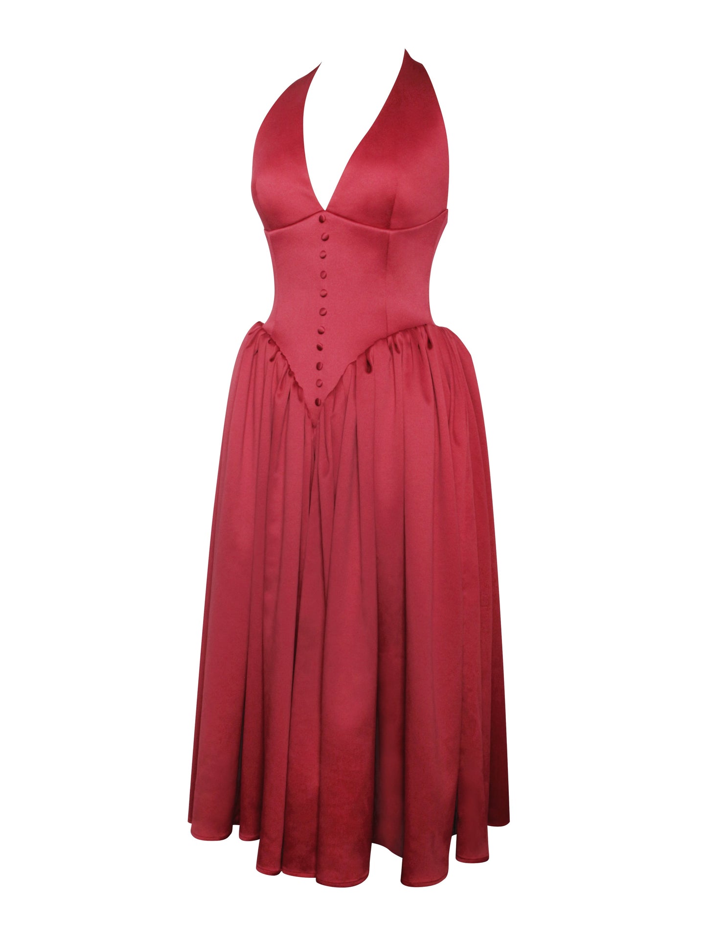 Cara Red Plunging Halter Backless Maxi Dress - HOUSE OF SHE