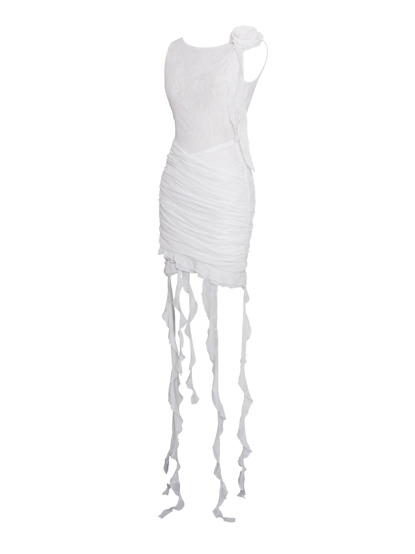 Alaina White Floral Ruffle Mesh Dress - HOUSE OF SHE