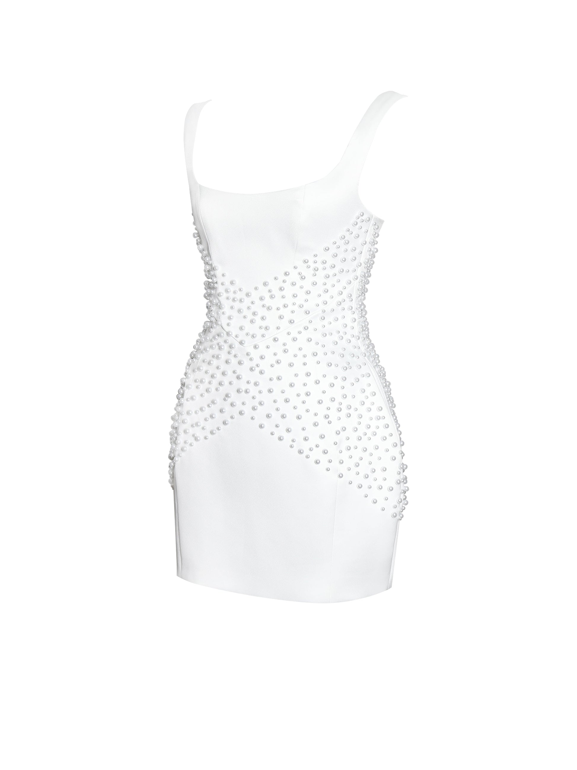Tais Pearl Beaded Cocoon Shape Sleeveless Mini Dress - HOUSE OF SHE