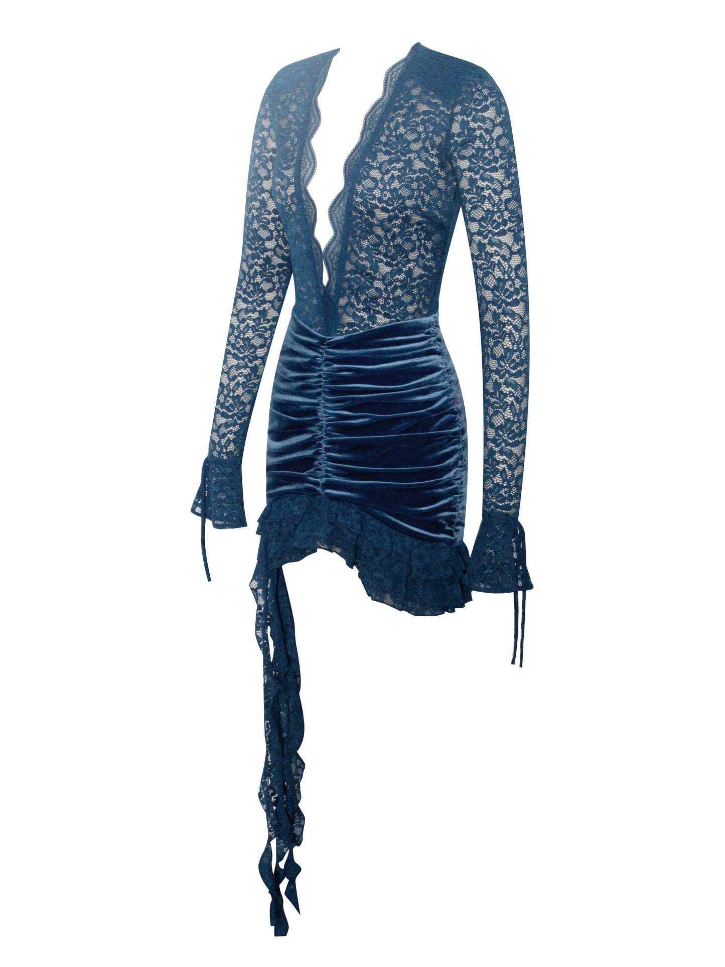 Nadi Teal Lace Velvet Mini Dress HOUSE OF SHE