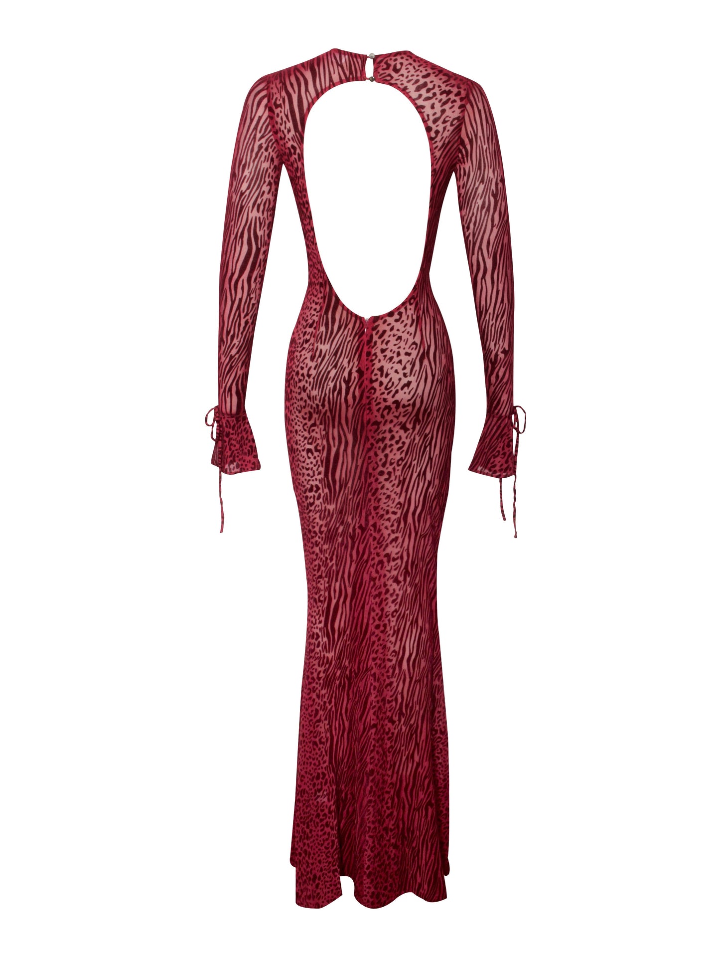 Dolma Red Velvet Detail Mesh Maxi Dress - HOUSE OF SHE