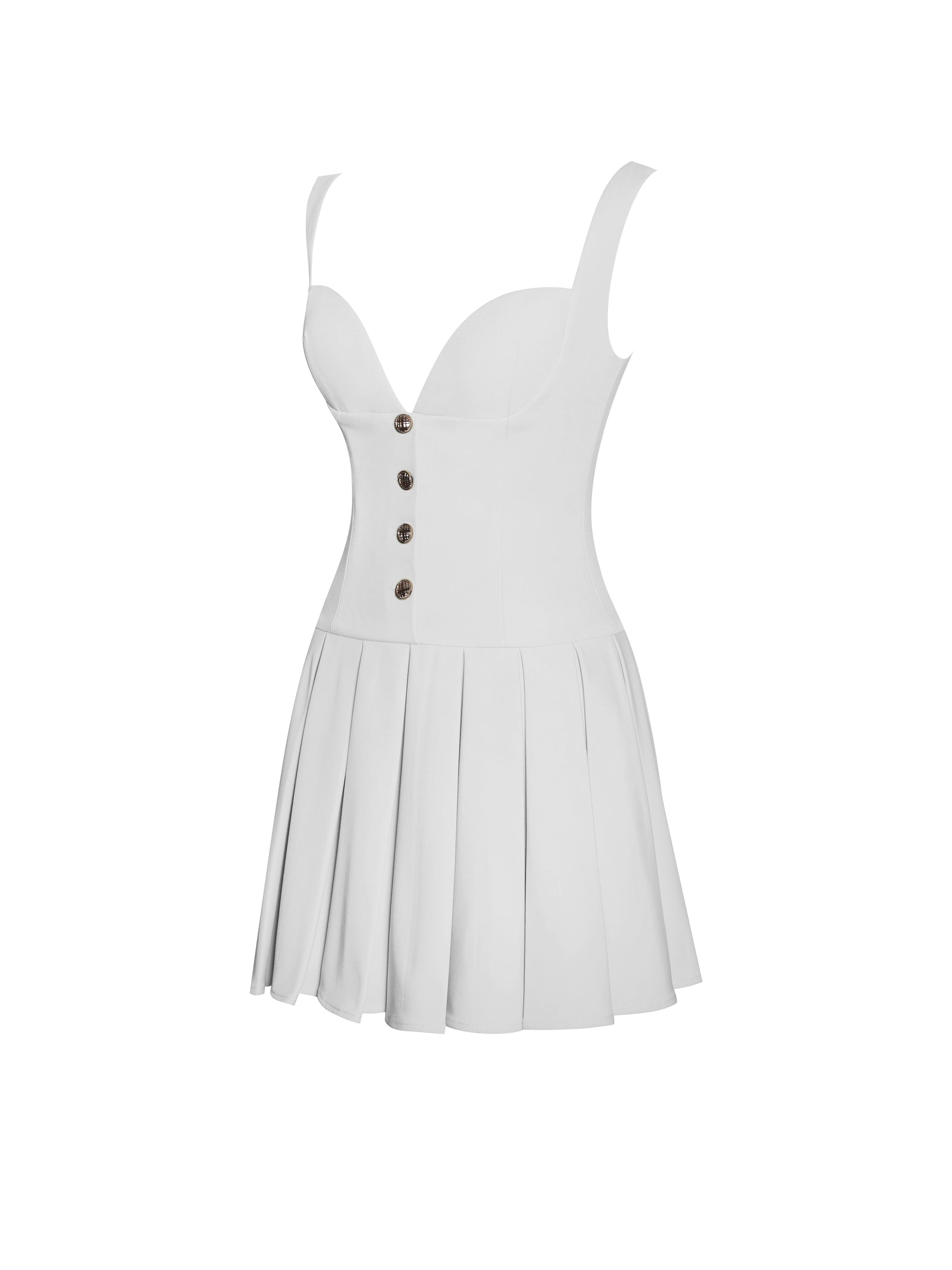 Tala White Sleeveless Pleated Preppy Mini Dress - HOUSE OF SHE