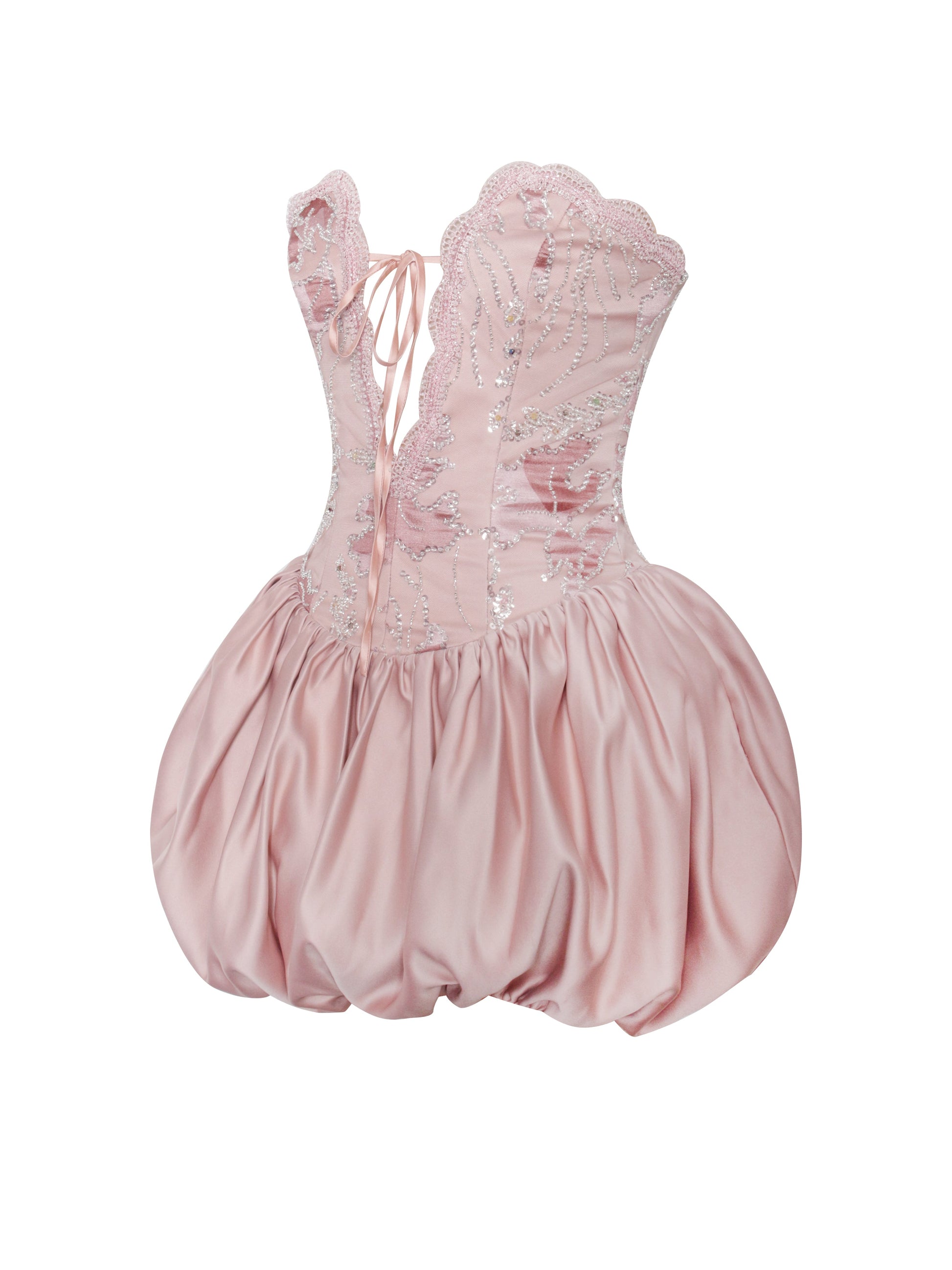Palesa Pink Ballet Style Embroidered Bubble Hem Mini Dress - HOUSE OF SHE