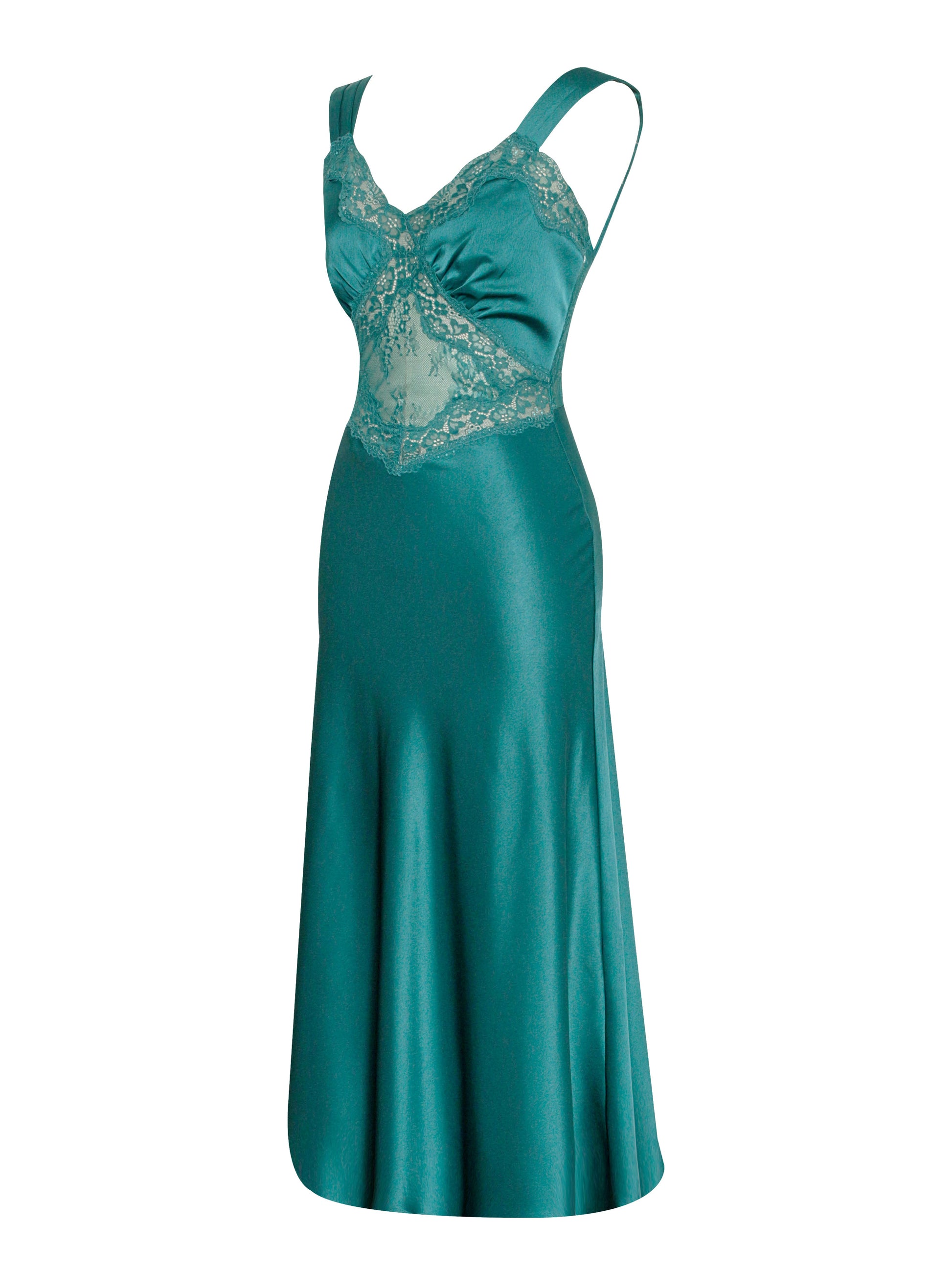 Perley Teal Satin and Lace Midi Dress  HOUSE OF SHE