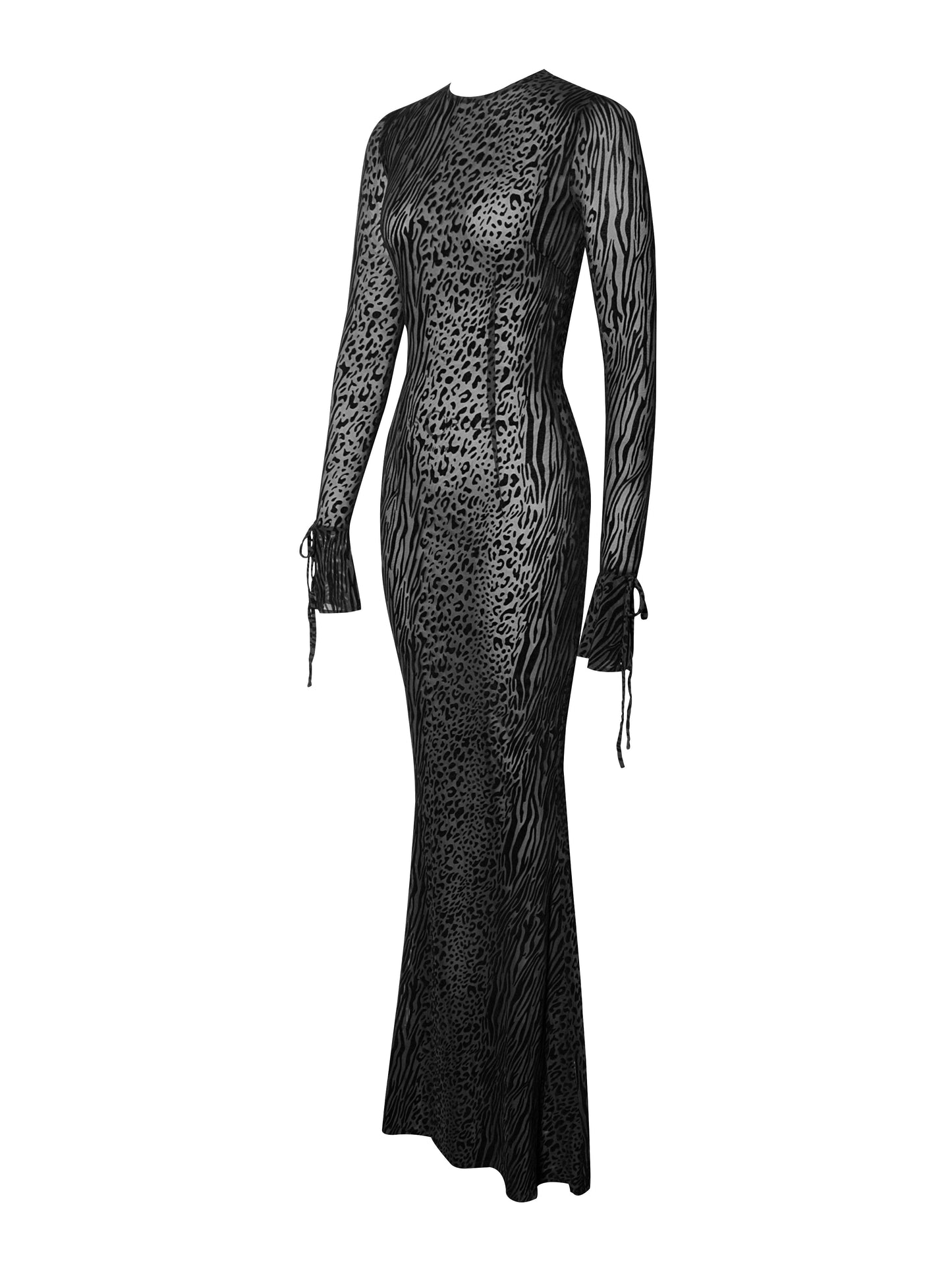 Lynn Black Animal Velvet Mesh Maxi Dress HOUSE OF SHE