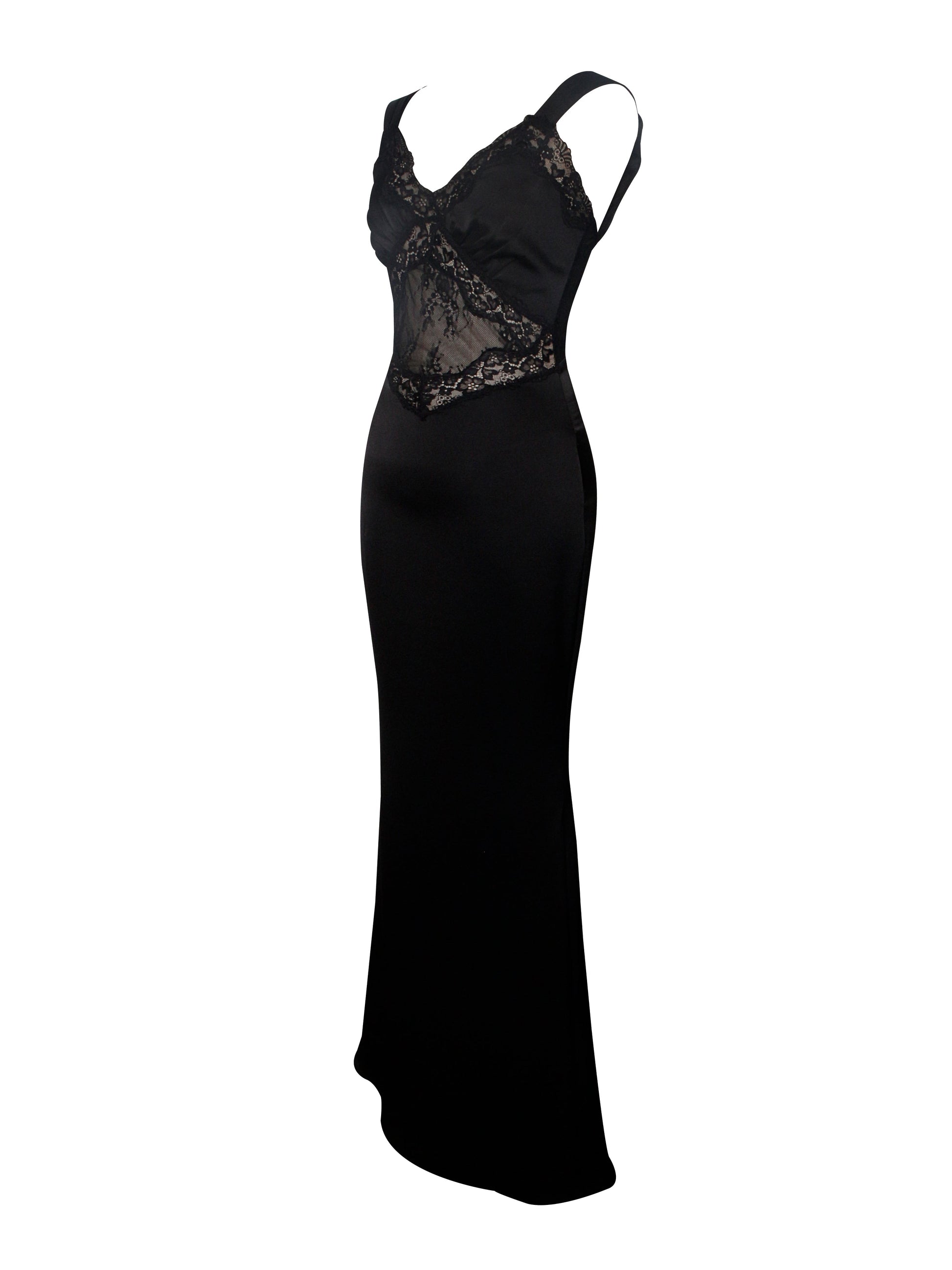 Camila Black Satin and Lace Maxi Dress  HOUSE OF SHE