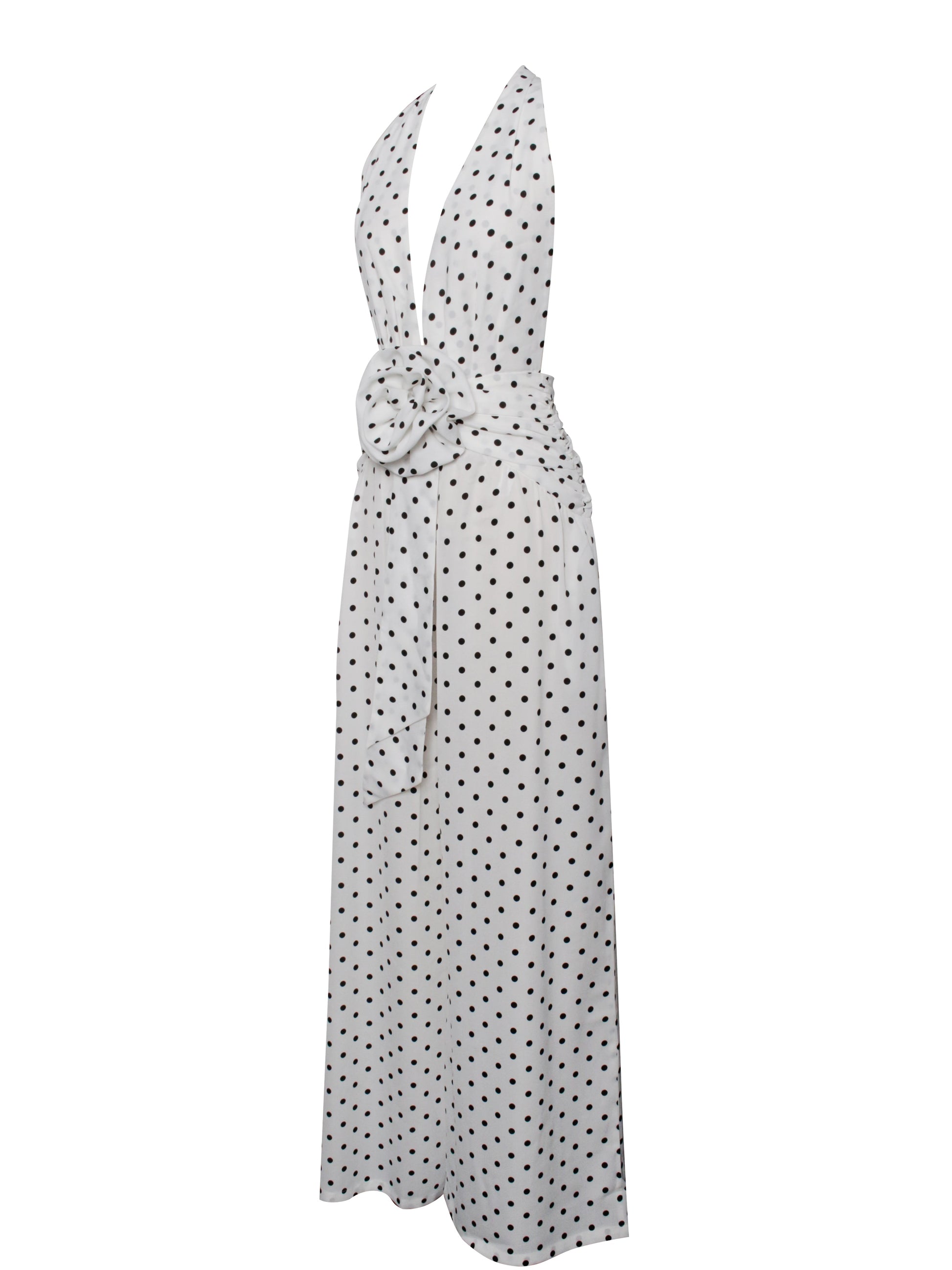 Oriana White Polka Dots Halter Jumpsuit - HOUSE OF SHE