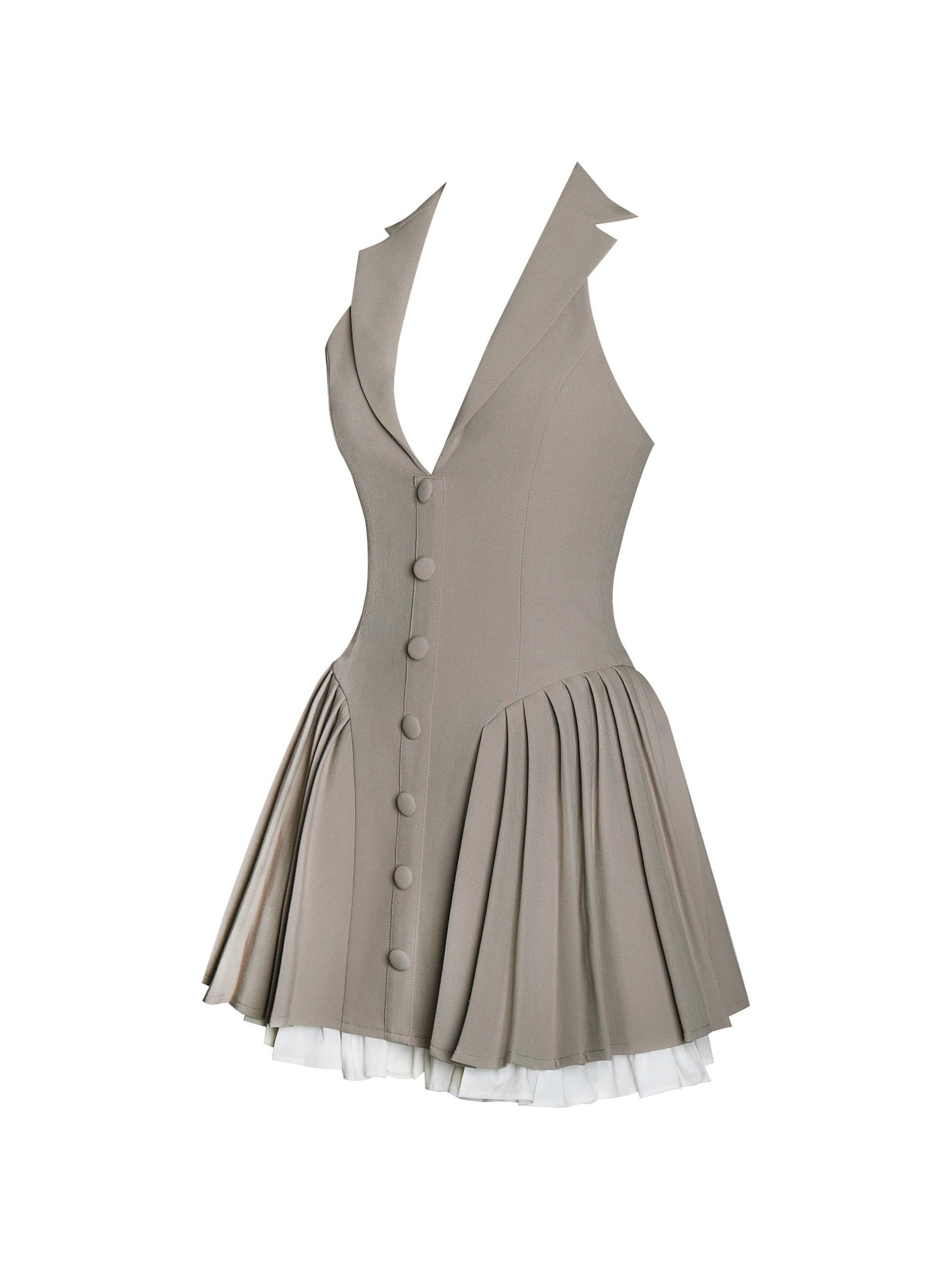 Hazel Brown Preppy Halter Neck Pleated Mini Dress - HOUSE OF SHE