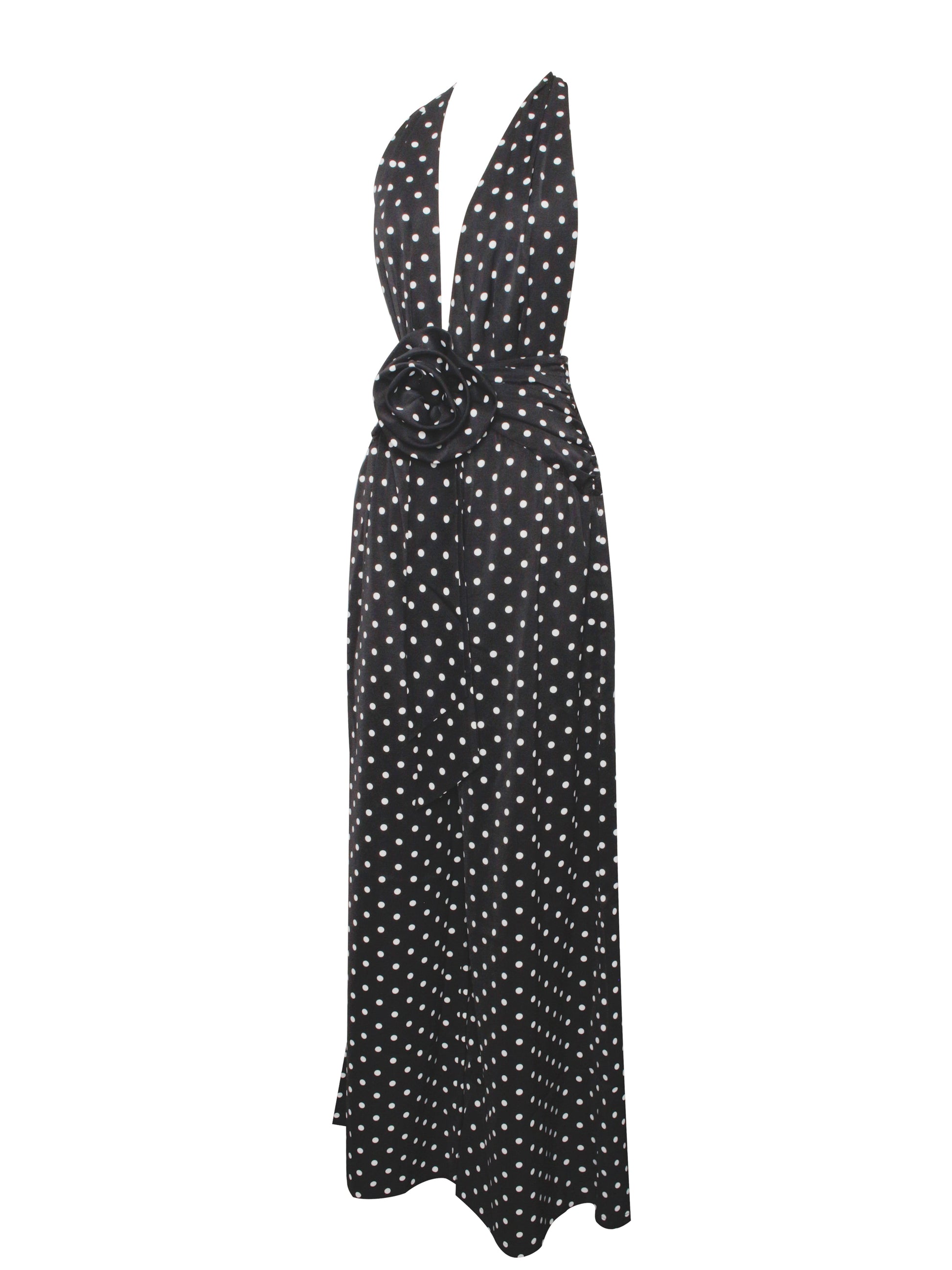 Oriana Black Polka Dots Halter Jumpsuit - HOUSE OF SHE