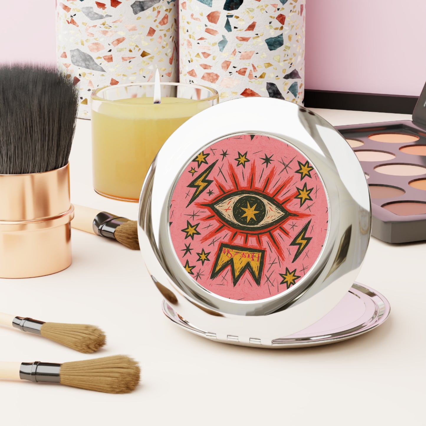 Vintage-Inspired Compact Travel Mirror with Eye Design