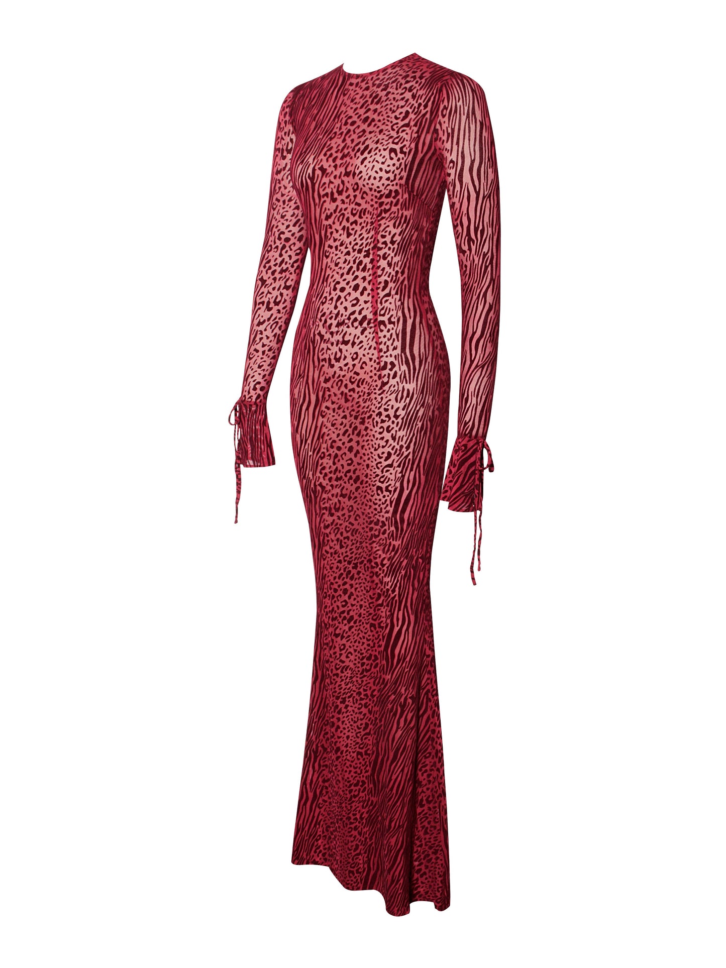 Dolma Red Velvet Detail Mesh Maxi Dress - HOUSE OF SHE