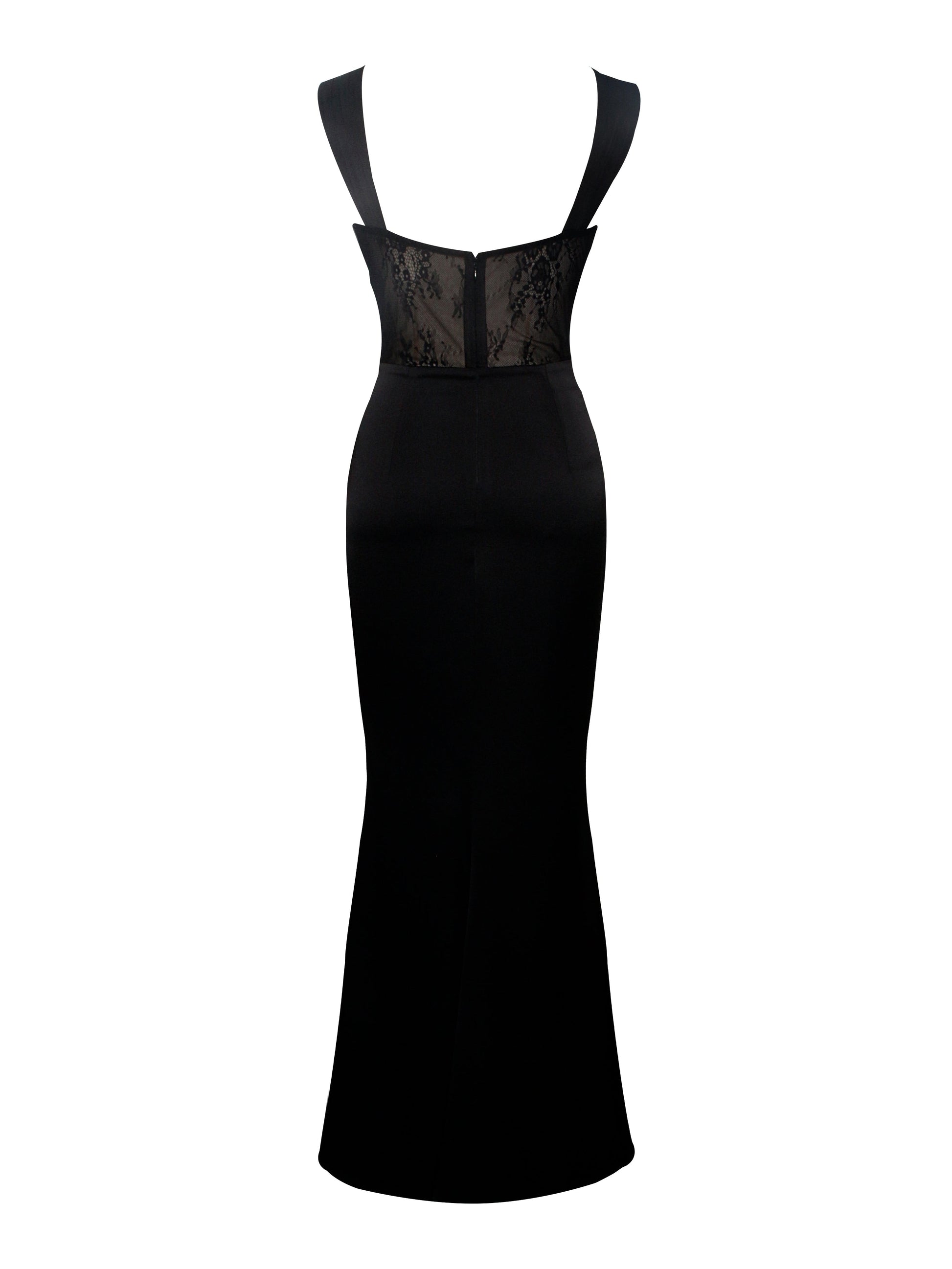Camila Black Satin and Lace Maxi Dress  HOUSE OF SHE