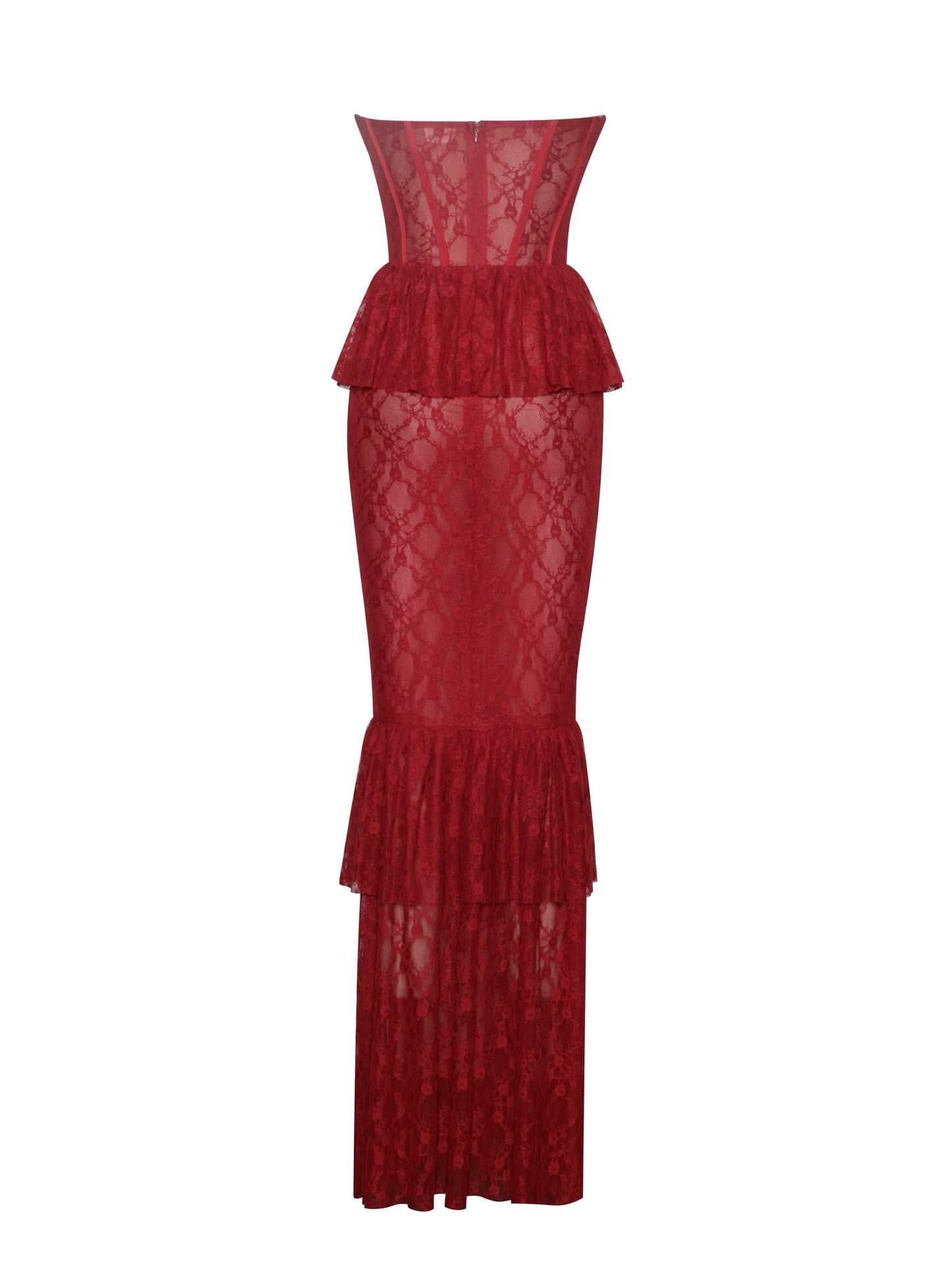 Quin Red Lace Corset Maxi Dress HOUSE OF SHE