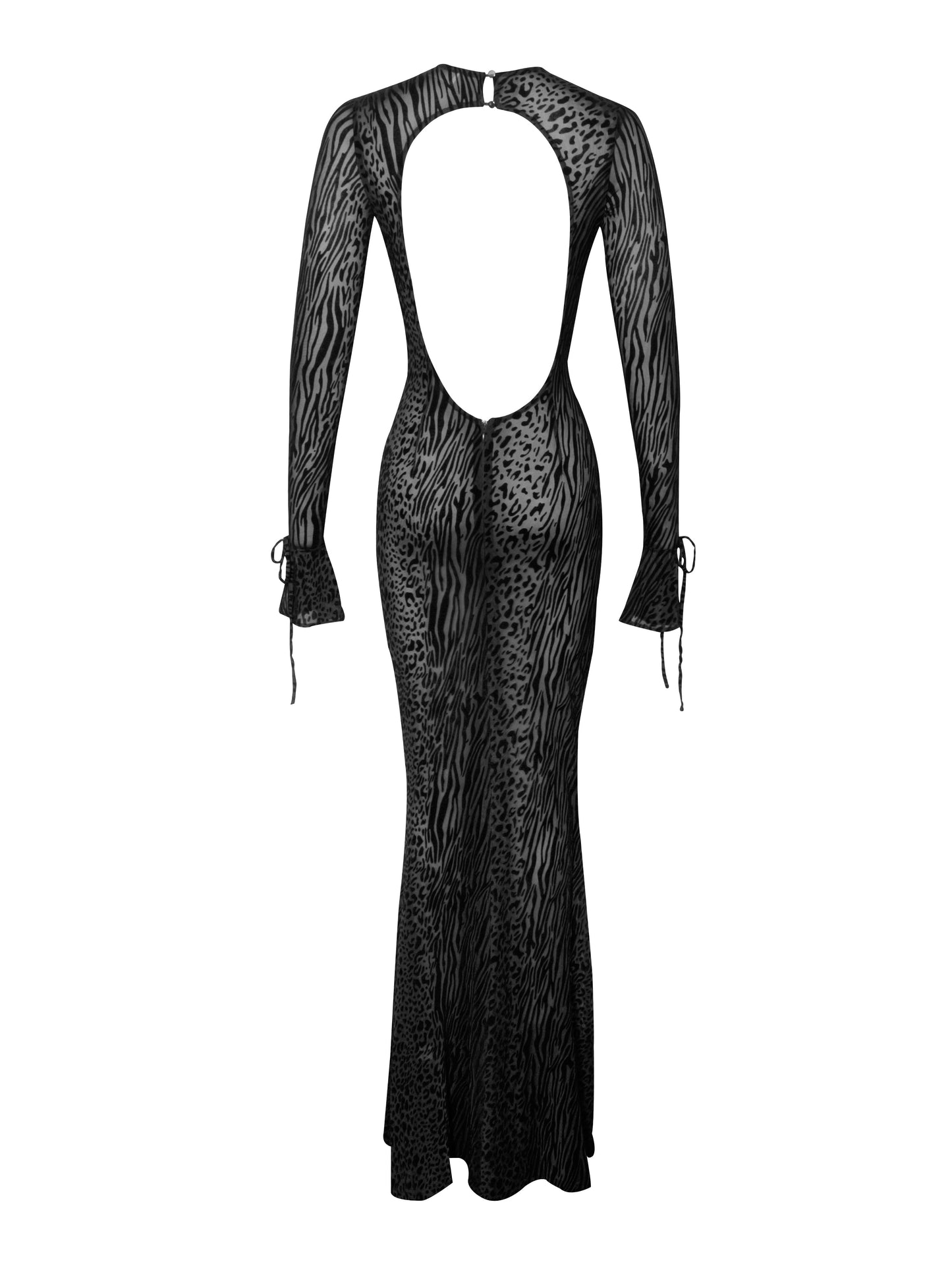 Lynn Black Animal Velvet Mesh Maxi Dress HOUSE OF SHE